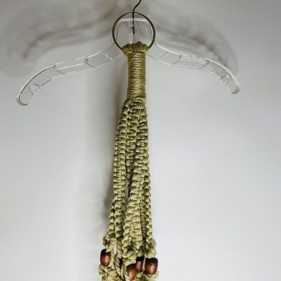 Macrame Plant Hanger Woven White Wood Beads 36" Long Vintage BOHO MCM - Picture 10 of 11